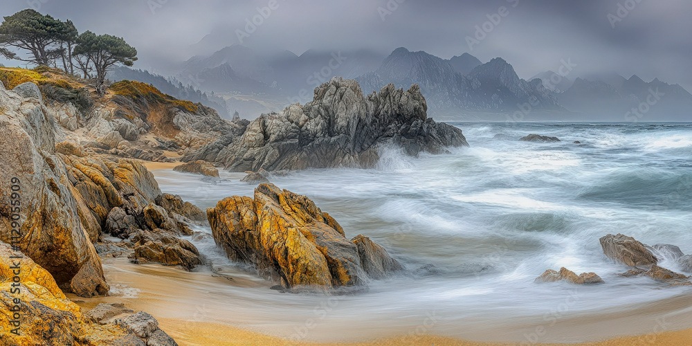Obraz premium Rocky beach iwh crashing waves