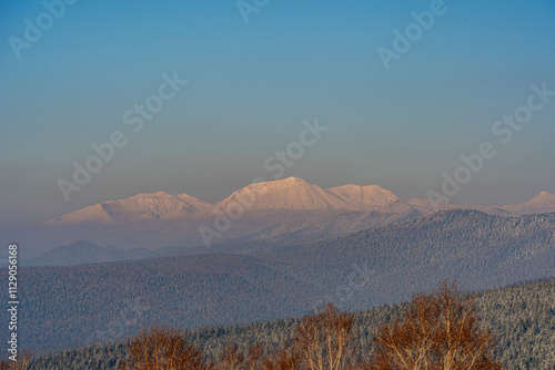 北海道　冬の雪化粧の旭岳/Mount Asahi covered in snow in winter in Hokkaido photo