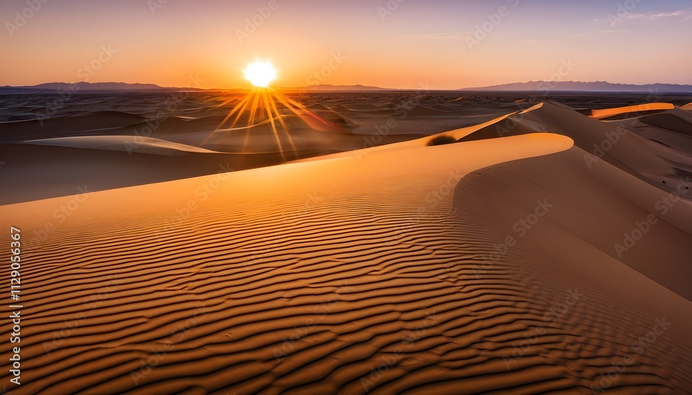 Naklejka premium Golden Desert Sunset with Rolling Dunes