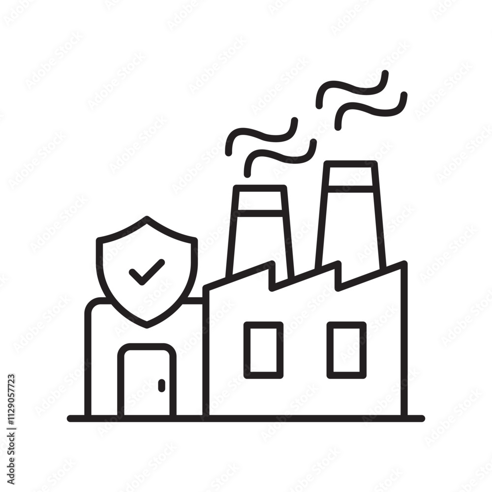 Factory Plant  line icon with white background vector stock illustration