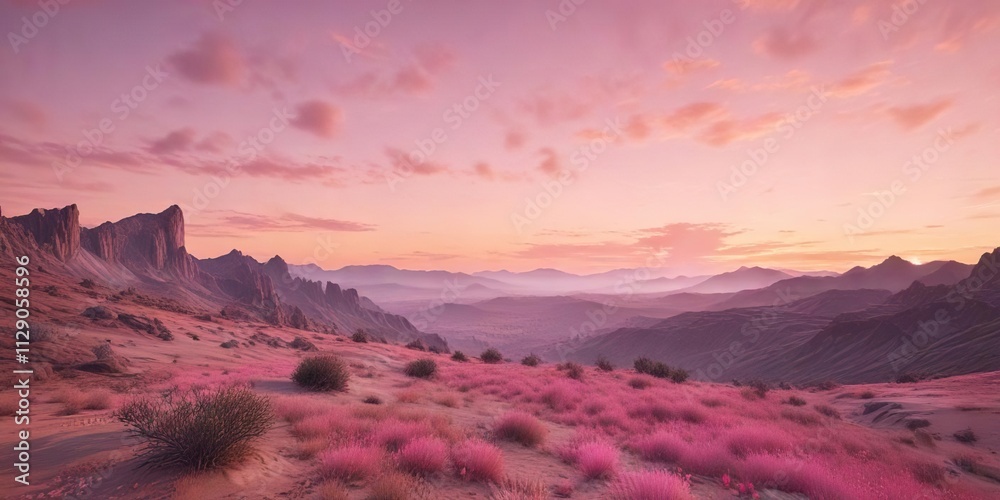 Fototapeta premium Pastel pink and peach tones unfold across the horizon , , serene sky, warm glow