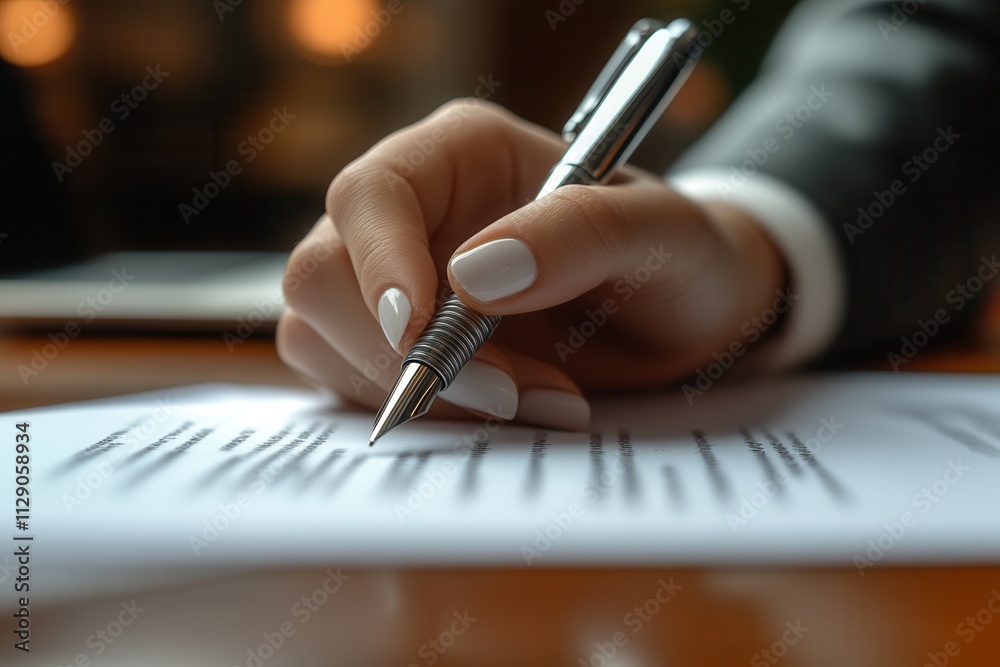 Person signing a document with a silver pen in a professional setting during the daytime Person signing a document with a silver pen in a professional setting during the daytime