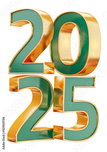 2025 sign. 3d render illustration. 2025 green numbers. Happy New Year.