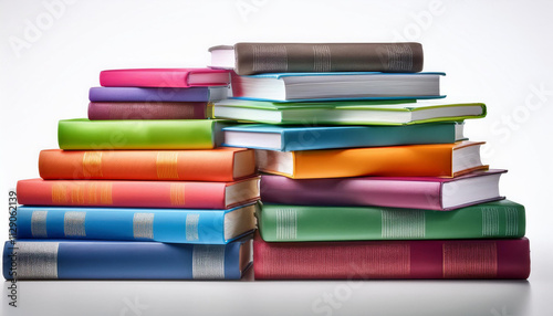 Stack of colorful books isolated on white