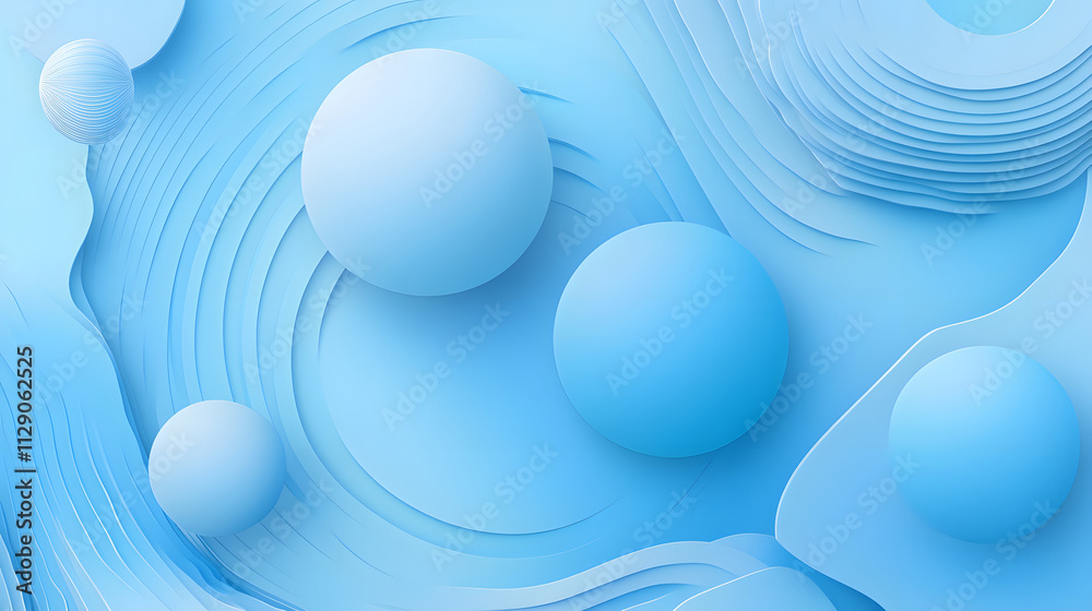 Abstract Blue Spheres and Wavelike Forms Design Abstract Blue Spheres and Wavelike Forms Design