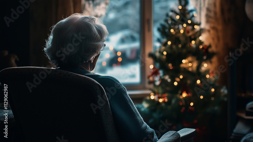 Woman in Living Room Feeling Isolated at Christmas
