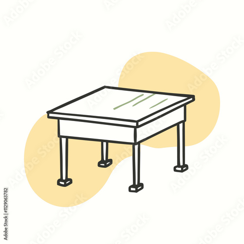 a vector silhouette image featuring a sturdy, rectangular workbench with four legs, and standing beside the workbench is the silhouette of a chair