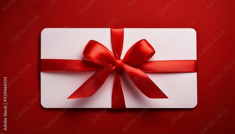 gift card wrapped in red ribbon blank for a greeting card in red colors christmas new year or birthday gift gift card wrapped in red ribbon blank for a greeting card in red colors christmas new year or birthday gift