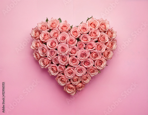 Valentines Day Heart Made of Red Roses Isolated on White Background.