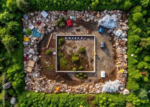 Minimalist Photography of Discarica: Abstract Composition of Waste Materials in an Open Space Capturing the Essence of Environmental Awareness and Sustainability in a Modern Context photo