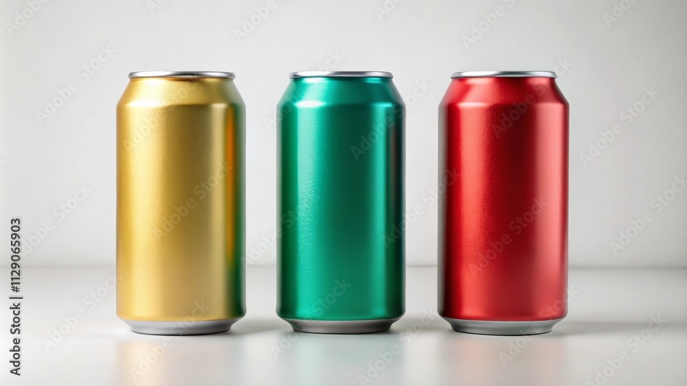 Minimalist Photography of Three Soda Cans Isolated on White Background for Modern Aesthetic and Beverage Advertising Minimalist Photography of Three Soda Cans Isolated on White Background for Modern Aesthetic and Beverage Advertising