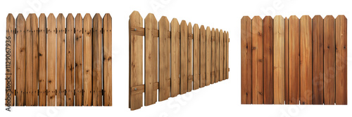 A series of wooden fence panels showcasing a natural finish and rounded tops, emphasizing their rustic charm.