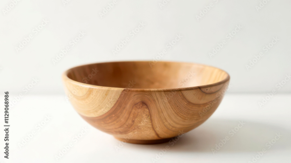Elegant wooden bowl with natural grain on white background Elegant wooden bowl with natural grain on white background