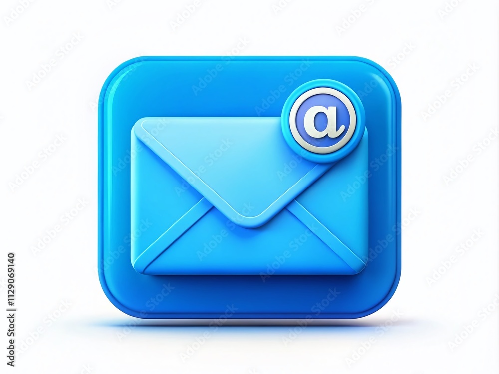 Modern Email Notification Badge Design with Blue Envelope and At Symbol for Digital Communication Platforms and Services Modern Email Notification Badge Design with Blue Envelope and At Symbol for Digital Communication Platforms and Services