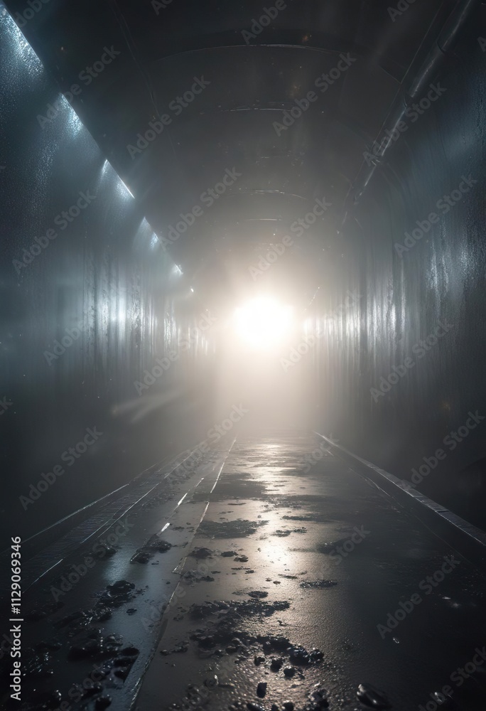Shimmering light through a mist-filled tunnel , radiant, serene, dreamy Shimmering light through a mist-filled tunnel , radiant, serene, dreamy