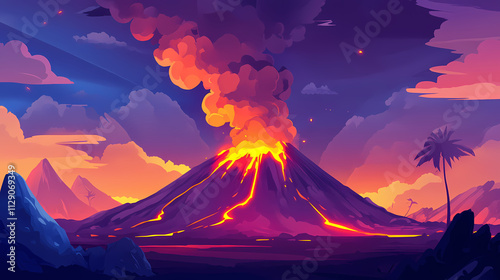 Valokuva Volcano erupting glowing lava with billowing smoke