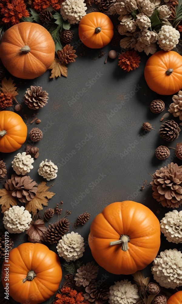 Autumn flat lay with pumpkins, pine cones and dry hydrangeas, dry hydrangea arrangement, autumn flat lay, seasonal decor Autumn flat lay with pumpkins, pine cones and dry hydrangeas, dry hydrangea arrangement, autumn flat lay, seasonal decor