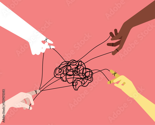 People all together solving mental health issues illustration