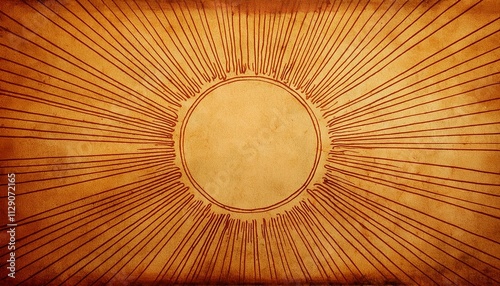 sun with rays illustration old paper with stains