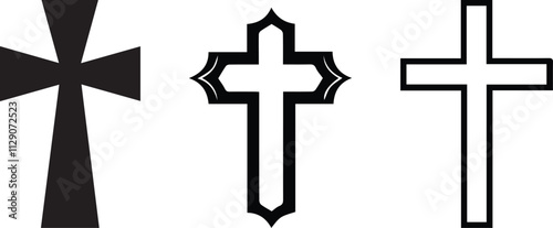 Christian cross symbols silhouette illustration on white background, Christian cross collection. Cross silhouette.