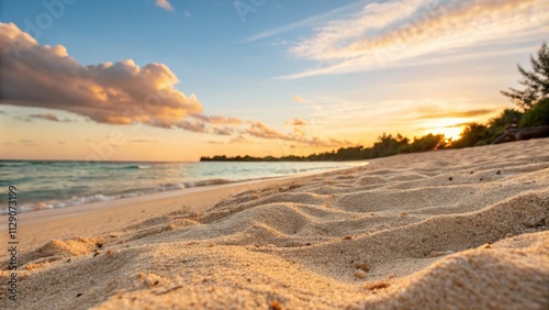 Fototapeta Naklejka Na Ścianę i Meble -  Closeup of waves sand beach and blue summer sea. Panoramic beach landscape.