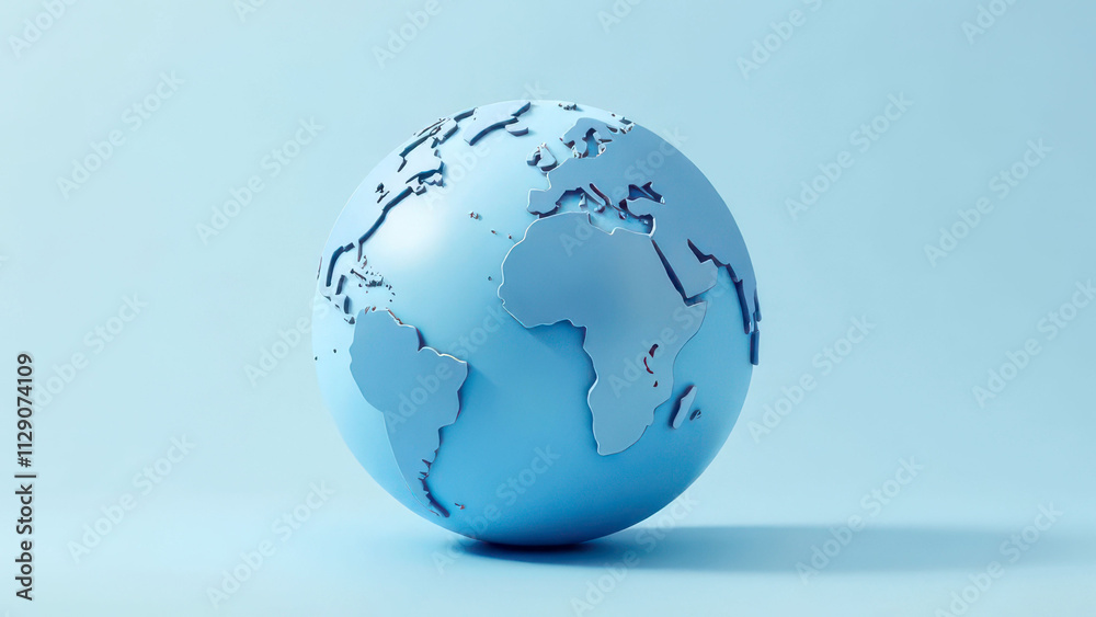 Minimalistic blue globe with cutout continents on light blue background Minimalistic blue globe with cutout continents on light blue background