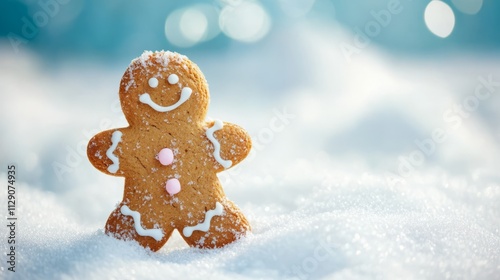 gingerbread on snow background. copy space