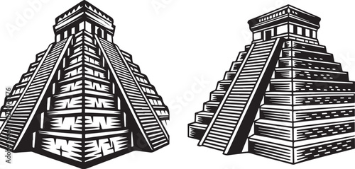  Mayan pyramid silhouette Silhouette, illustration on white background
