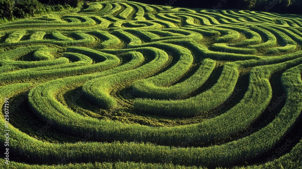 Naklejka premium Vibrant Green Terraced Rice Fields at Sunrise