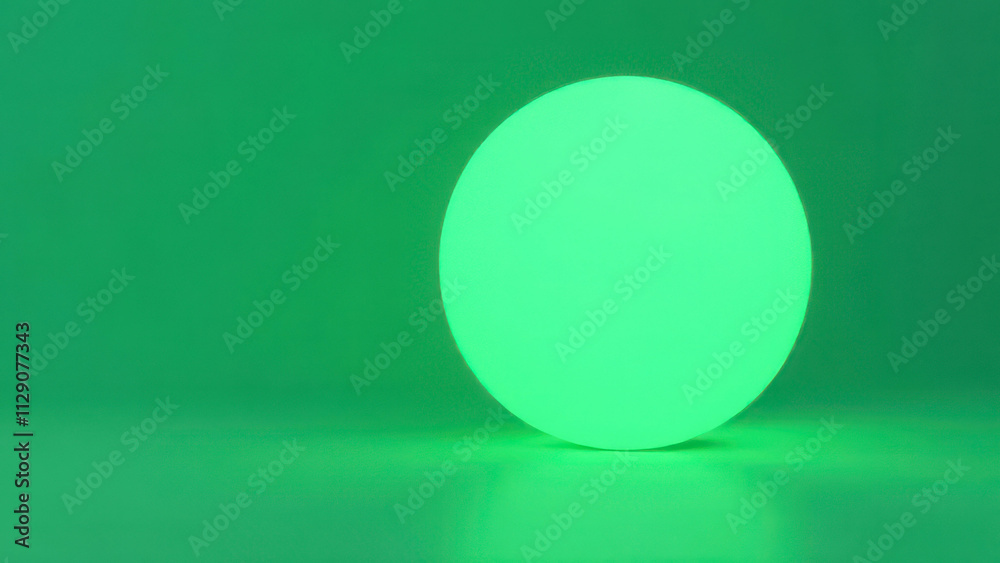 Glowing green sphere against green background in minimalist setting Glowing green sphere against green background in minimalist setting