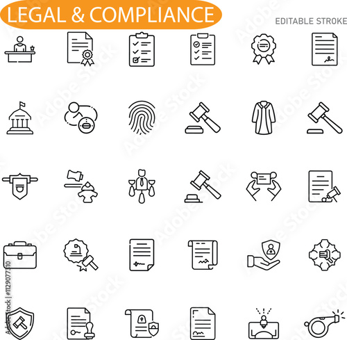 Legal Compliance Icons Law, Justice, Documents, Regulations, Rules