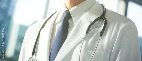 doctor in white lab coat with stethoscope, compassionate presence