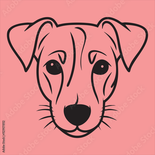 Minimalist Line Drawing of a jack russell Face on Pink Background