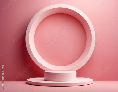 Minimal background, mock up with podium for product display,Abstract white geometry shape background minimalist Valentine's day pink background,Abstract mock up backgroundup 3D rendering. photo