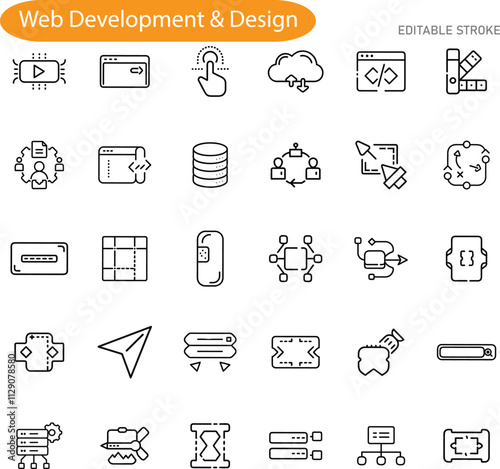 Web Development Design Icons Coding, Database, Network, Cloud, UX