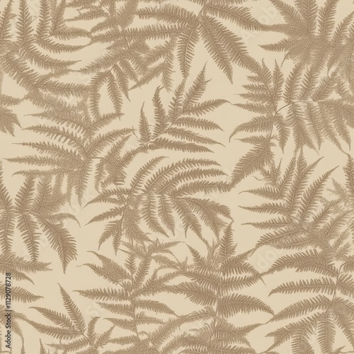 Golden Fern Leaves Pattern on Beige Background
