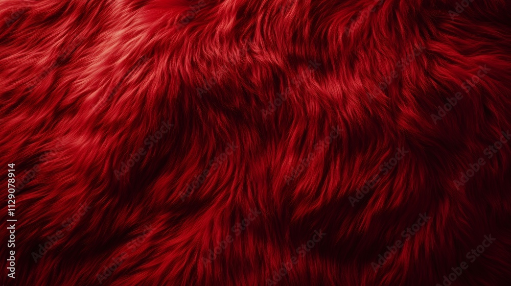 Red long fiber soft fur background. Wool textute, fluffy blanket.