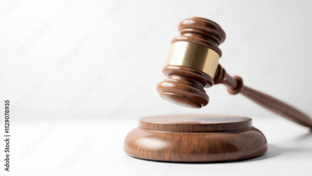 Wooden judge gavel on white background symbolizing justice and authority Wooden judge gavel on white background symbolizing justice and authority