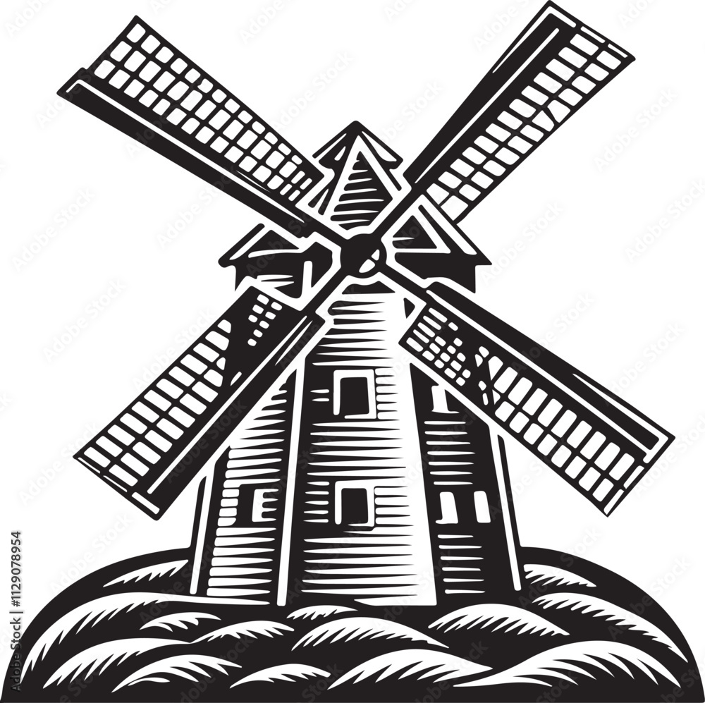 Silhouette of retro style windmill Silhouette of retro style windmill