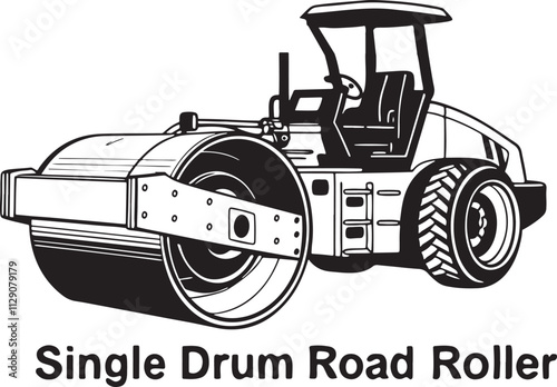 silhouette of Single Drum Road Rolle,Set of silhouettes of machinery for road construction. Single Drum Roller construction vehicle, heavy Equipment Silhouette. vector silhouette illustration isolated