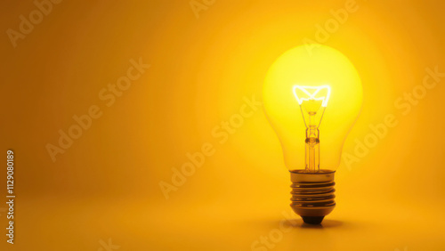 Glowing light bulb against warm yellow background in a radiant scene