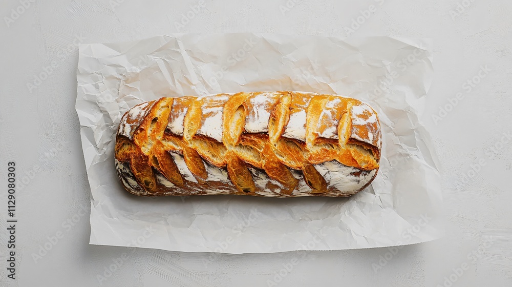 Freshly Baked Loaf of Bread on White Paper Freshly Baked Loaf of Bread on White Paper