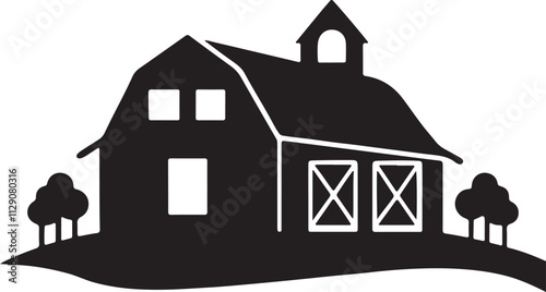 Vintage farm old barn silhouette Illustration Isolated on White Background