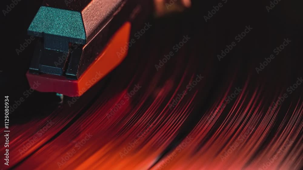 Needle detail on vinyl record on turntable 4