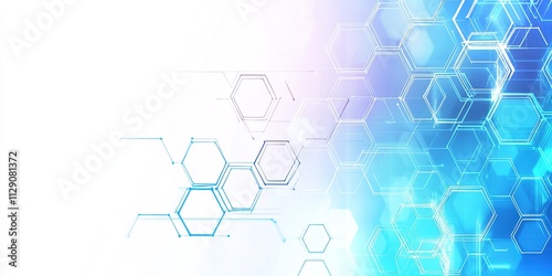 Abstract hexagonal network with glowing blue and white elements on a futuristic gradient background