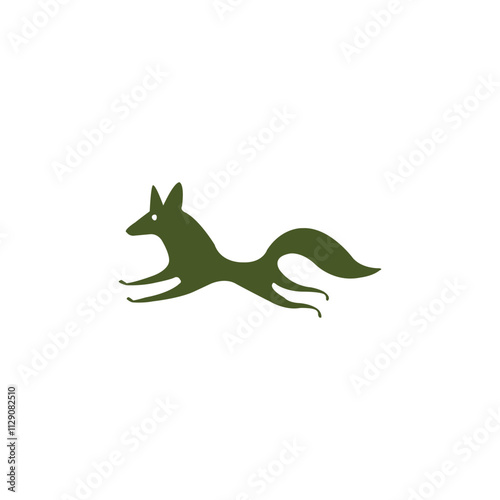 Running green fox logo design. Customized green fox logo on white background.