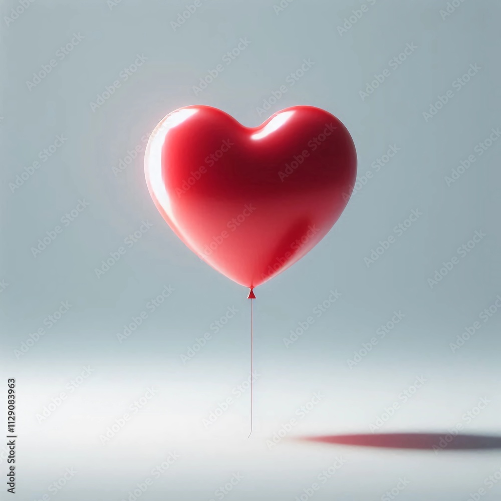 Red heart-shaped balloon floating in a minimalistic light background perfect for romantic or Valentine's Day themes Red heart-shaped balloon floating in a minimalistic light background perfect for romantic or Valentine's Day themes
