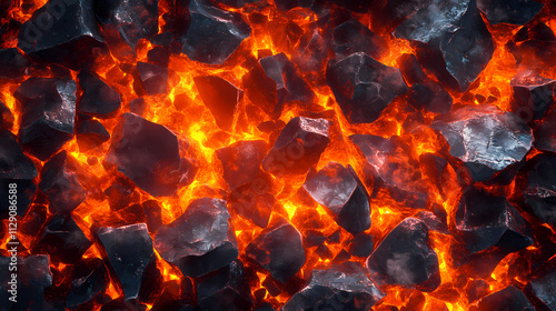 Hyper detailed 3d render of magma and lava particles and rare stones for background or wallpaper. Magma. Illustration photo