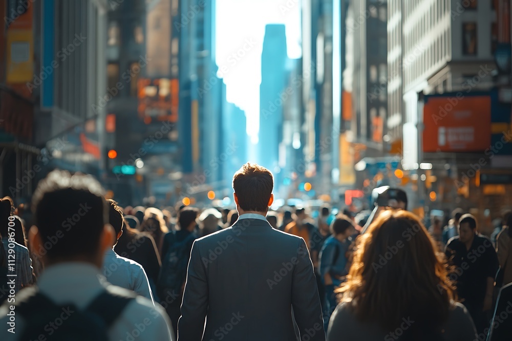 Man in Suit Walking City Streets Bright Lights Man in Suit Walking City Streets Bright Lights