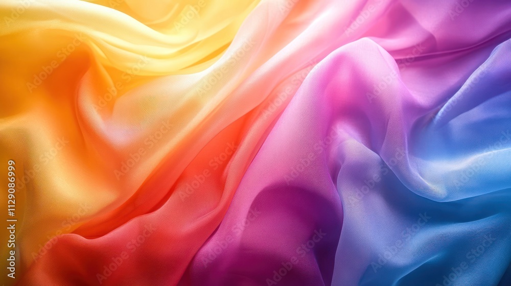 Fototapeta premium Colorful, flowing fabric with smooth textures and vibrant hues blending together.
